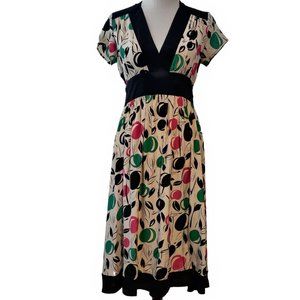 Corey Lynn Calter Anthropologie Womens Cherry Print Silk Back Tie V-Neck Dress 4